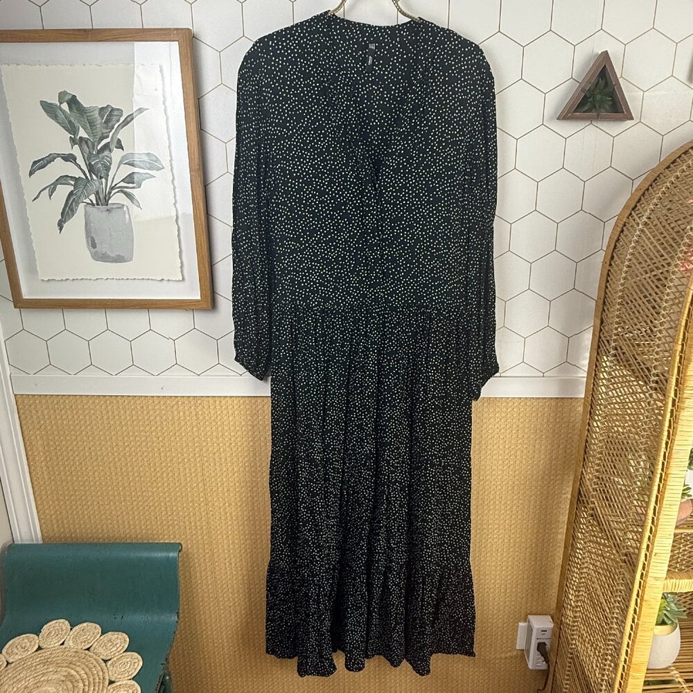 MNG Basics Black Micro Polka Dot Long Sleeve Maxi Dress - Size - 6